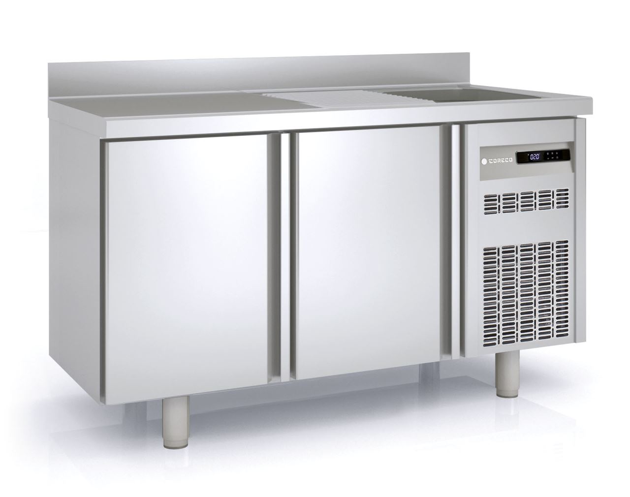 Table réfrigérée positive avec évier 2 portes pleines 260L - Coreco - MRSF-150