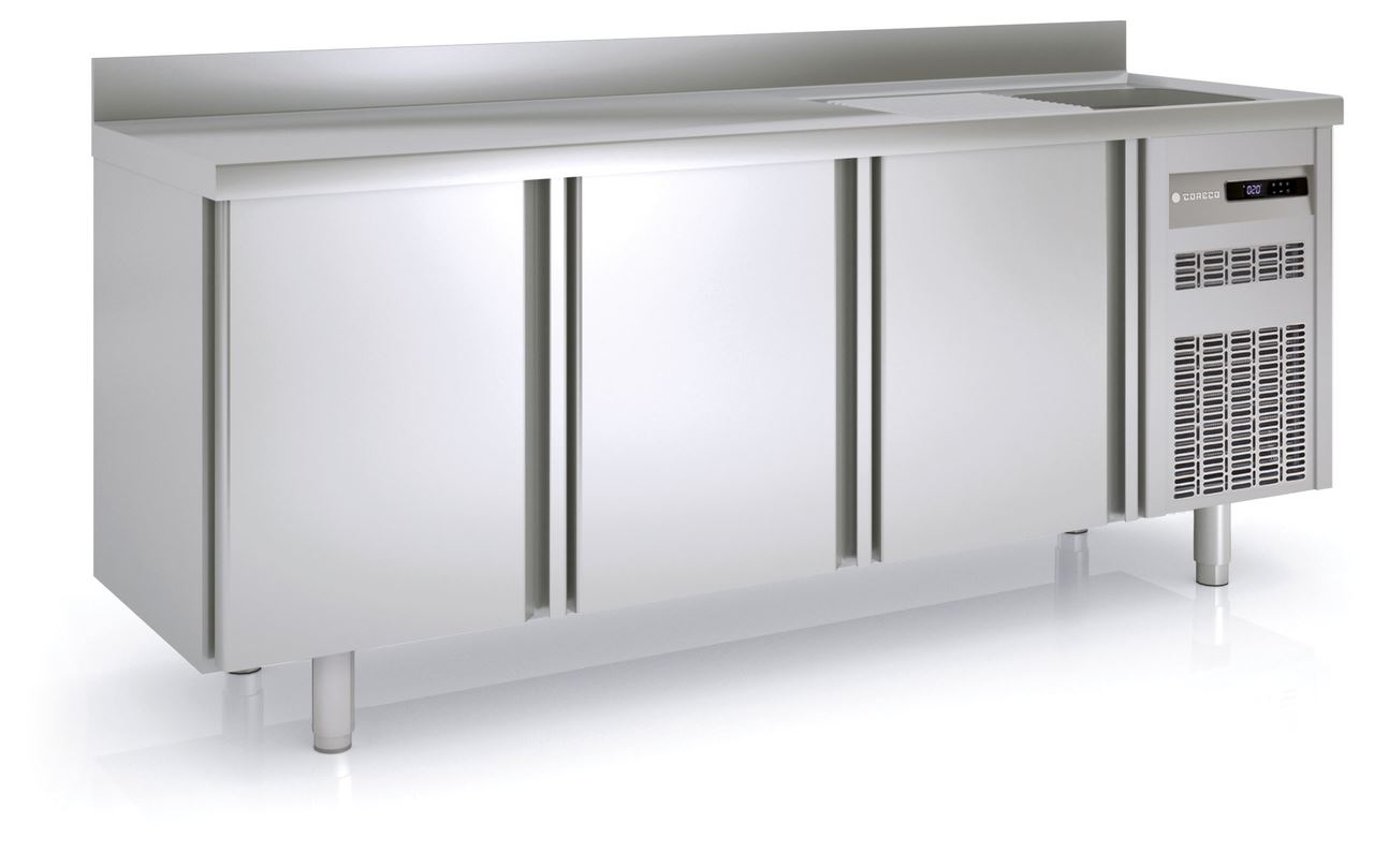 Table réfrigérée positive avec évier 3 portes pleines 410L - Coreco - MRSF-200