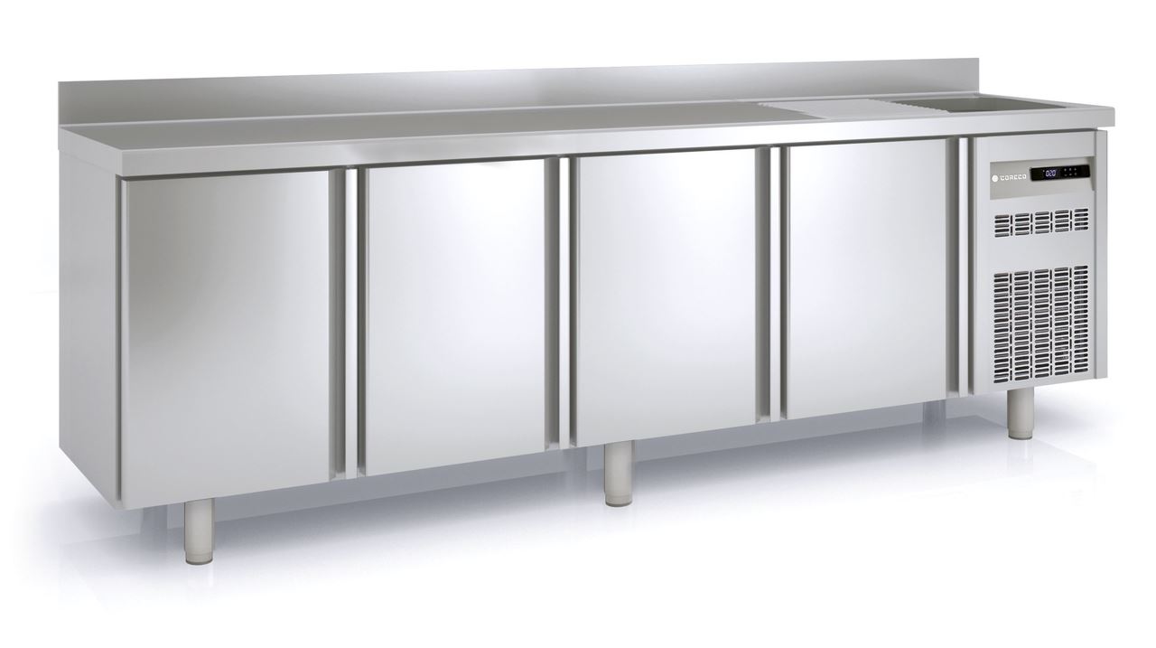 Table réfrigérée positive avec évier 4 portes pleines 560L - Coreco - MRSF-250