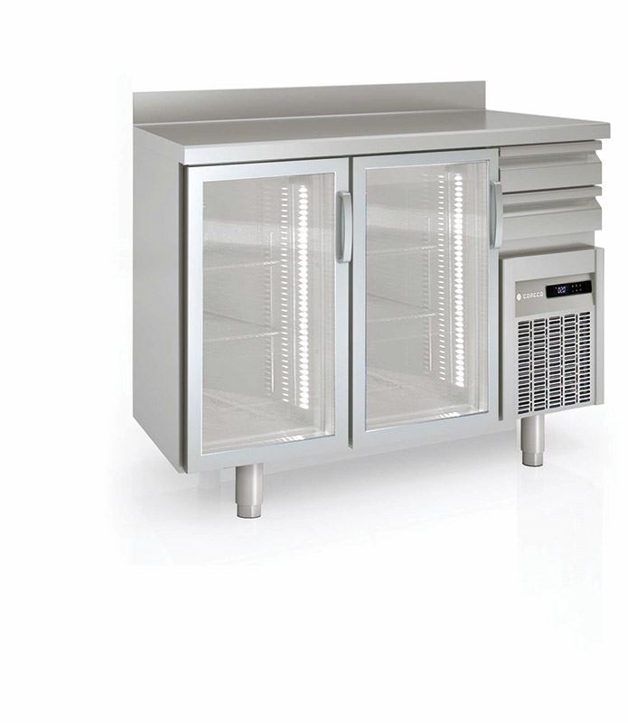 Arrière de bar positif 2 portes vitrées et 2 tiroirs neutres FMRV-150 340 L Coreco