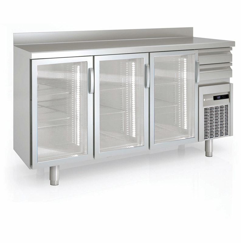 Arrière de bar positif 3 portes vitrées et 2 tiroirs neutres FMRV-200 540 L Coreco