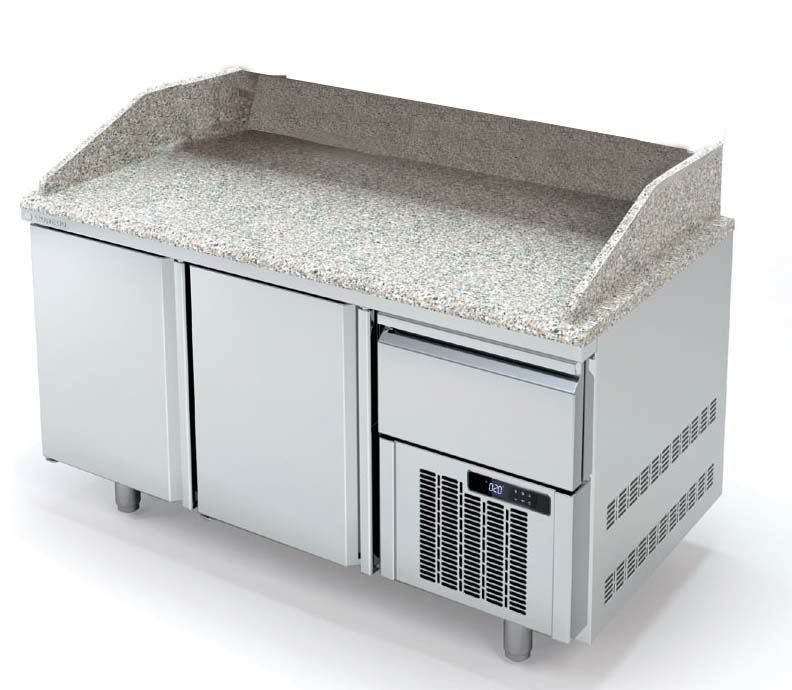 Table pizza positive 2 portes et 1 neutre à casiers 375L - Coreco - MR80-160 (vitrinette en option)