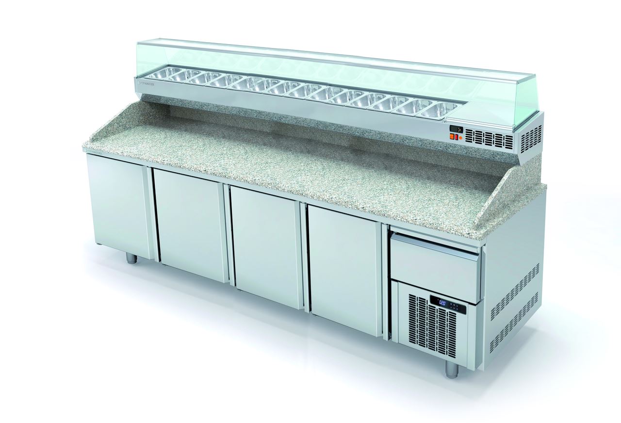 Table pizza positive 4 portes et 1 neutre à casiers 815L - Coreco - MR80-265 (vitrinette en option)