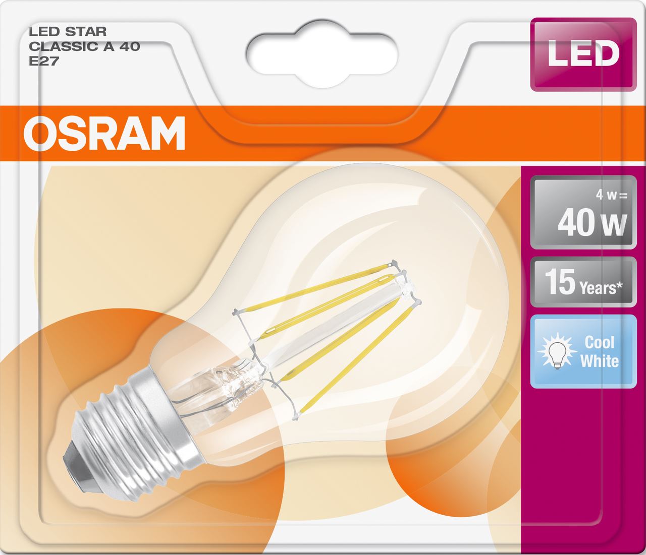 Ampoule LED claire forme classique froid 4/40W E27 Osram
