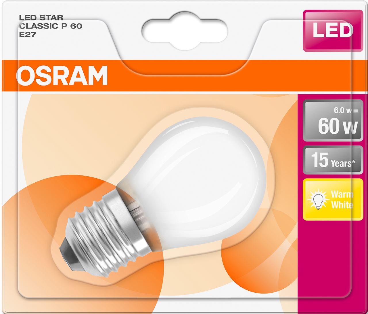 Ampoule LED claire forme flamme blanc chaud 6/60W E14 Osram