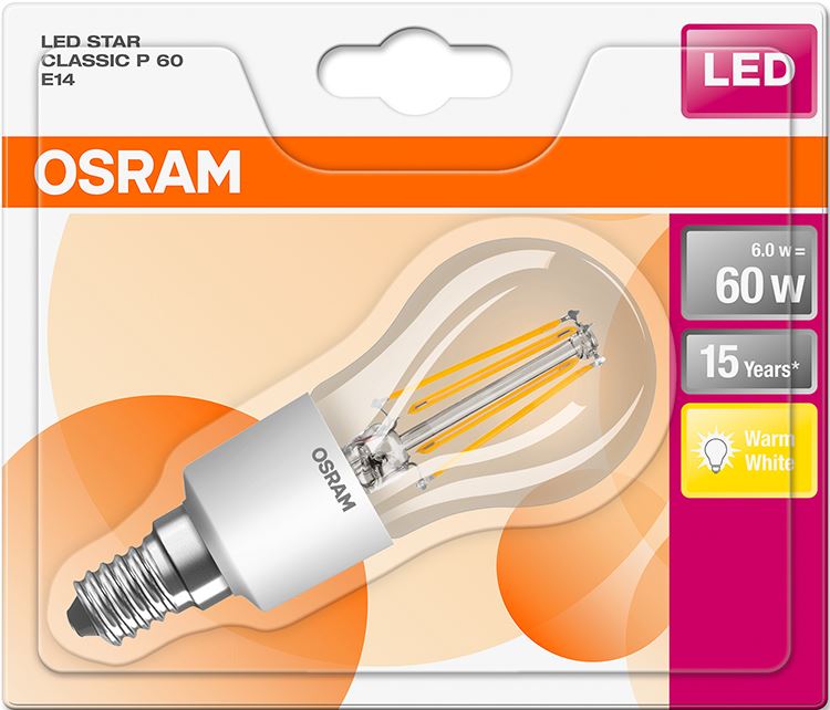 Ampoule LED claire forme sphère blanc chaud 6/60W E14 Osram