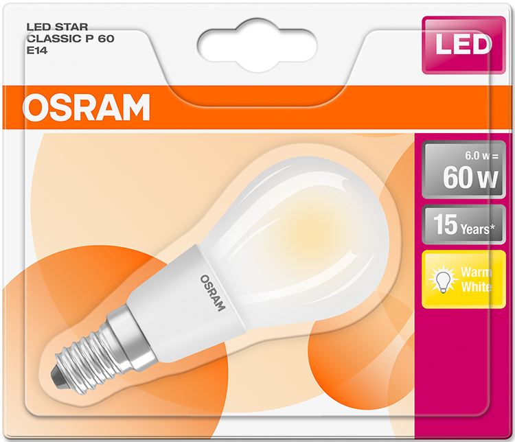 Ampoule LED dépolie forme sphère blanc chaud 6/60W E14 Osram