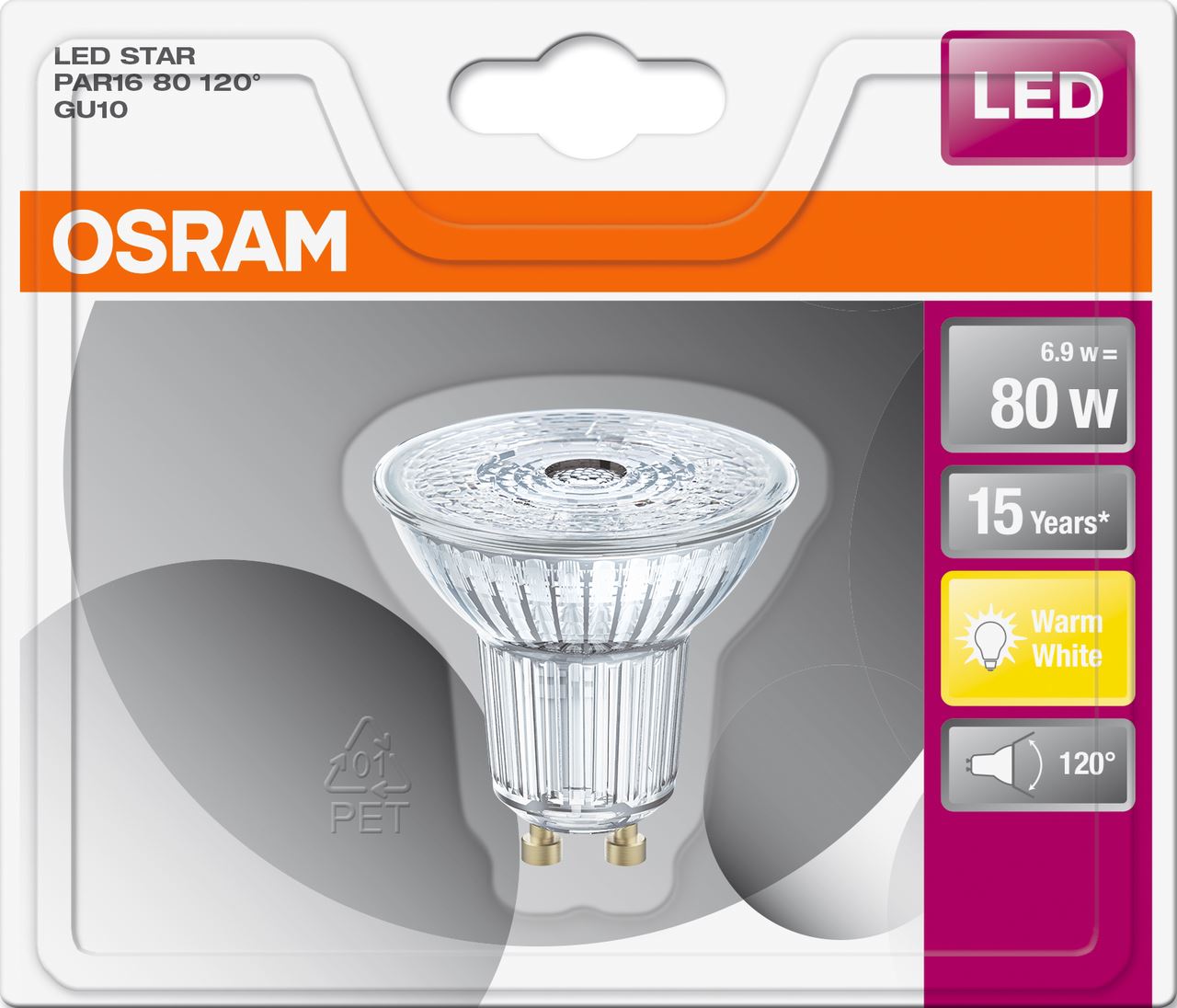 Ampoule LED à réflecteur blanc chaud 6.9/80W GU10 Osram