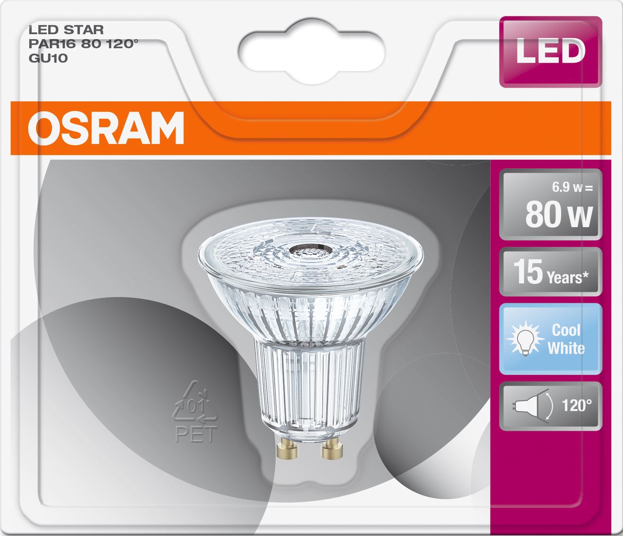 Ampoule LED à réflecteur blanc froid 6.9/80W GU10 Osram