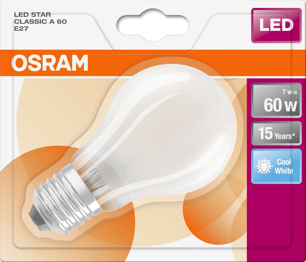 Ampoule LED dépolie forme classique blanc froid 7/60W E27 Osram