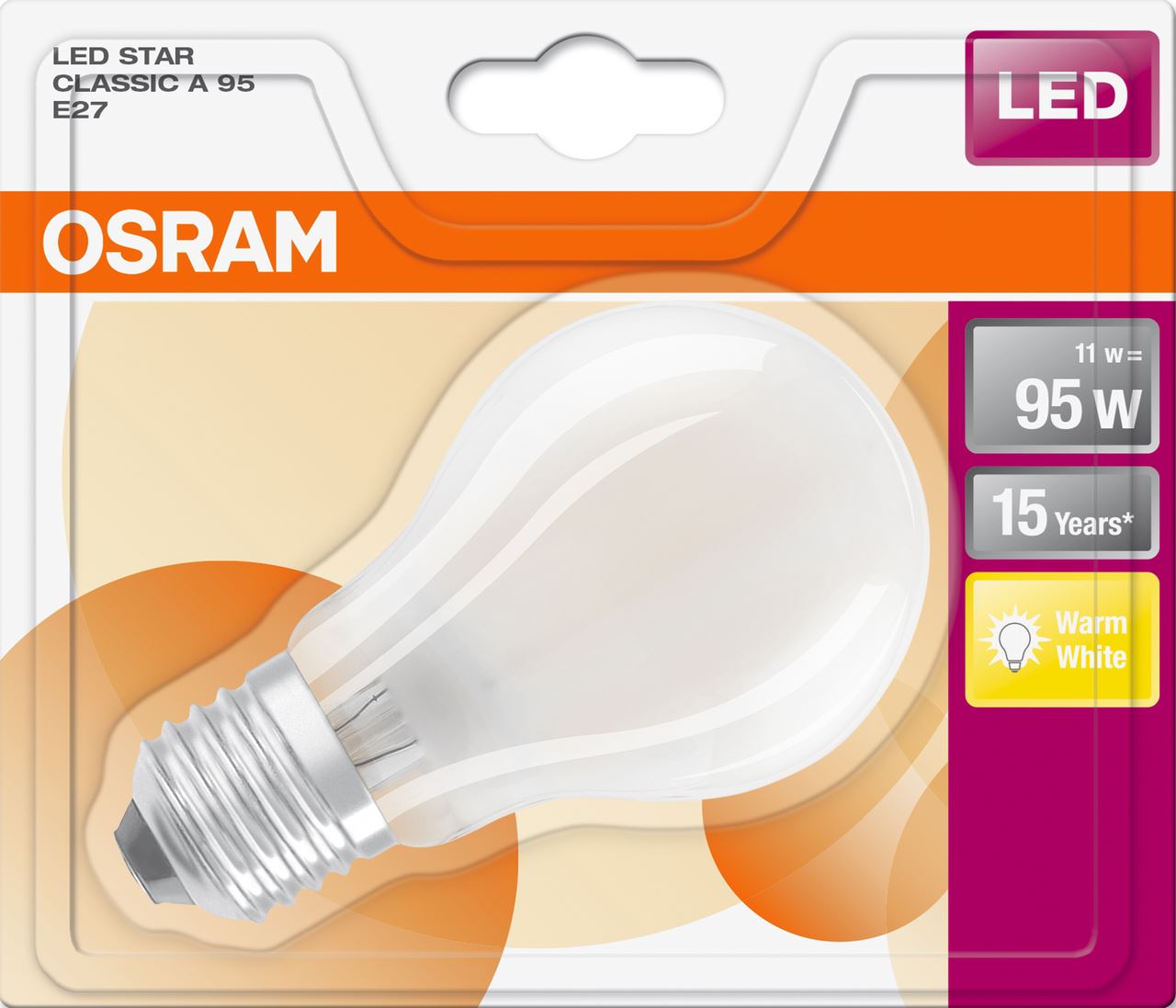 Ampoule LED dépolie forme classique blanc chaud 11/94W E27 Osram