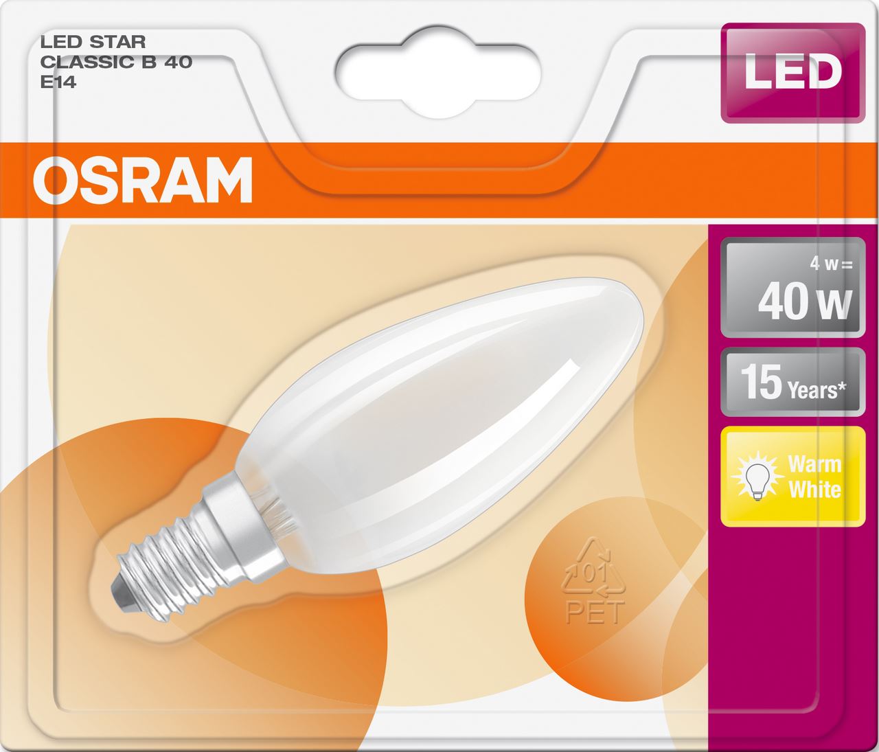 Ampoule LED dépolie forme flamme blanc chaud 4/40W E14 Osram