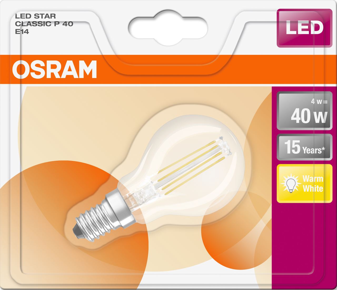 Ampoule LED claire forme sphère blanc chaud 4/40W E14 Osram