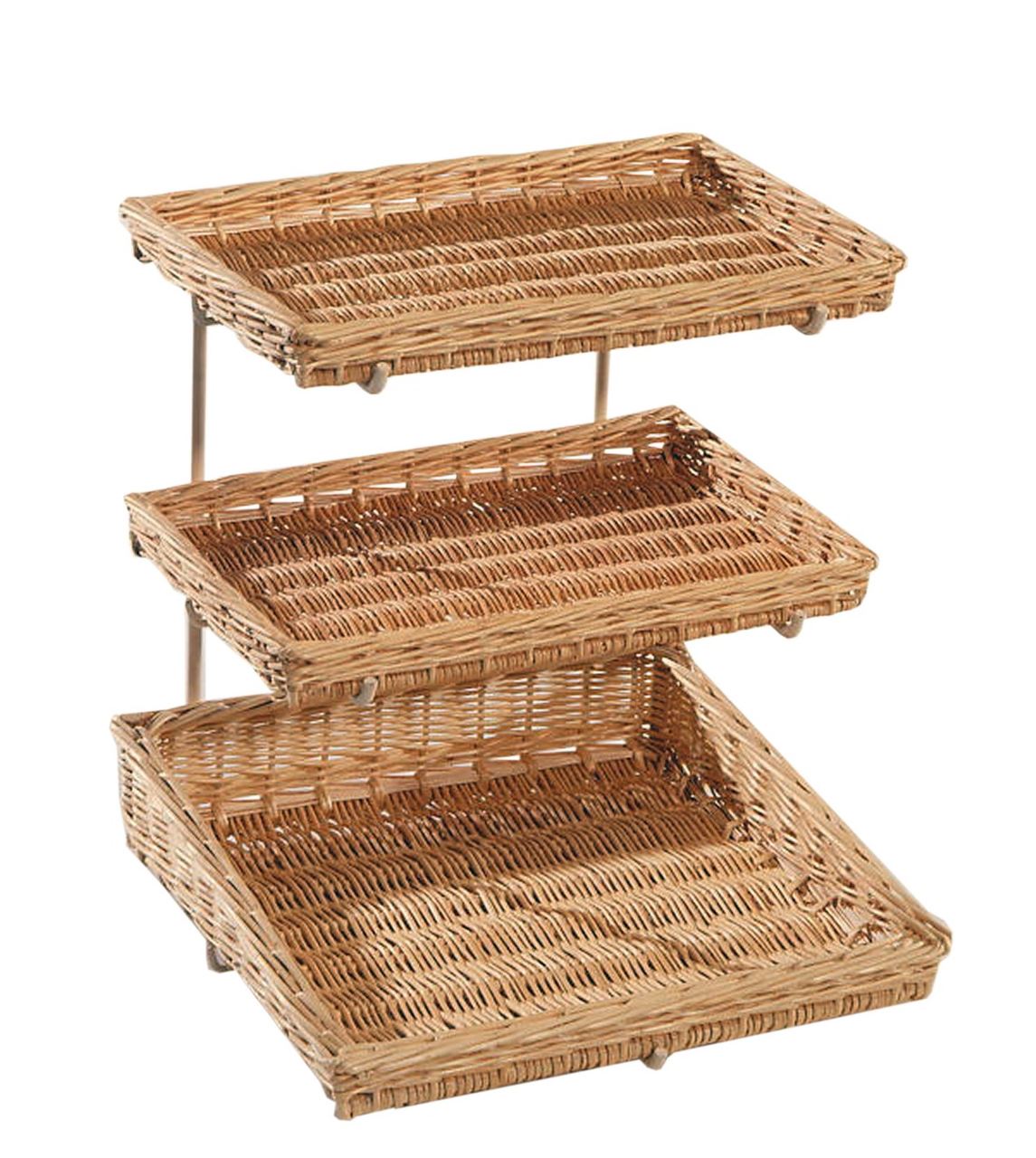 Présentoir osier 3 niv. 42 x 40 x 50 cm + 2 plateaux + 1 corbeille Vannerie de Villaines - 801.19600