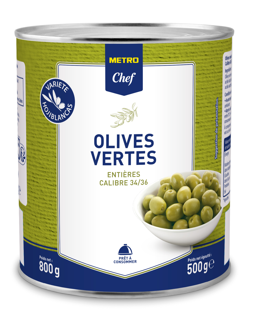 METRO Chef Olives vertes entières calibre 34/36 boîte 4/4 - 800 g
