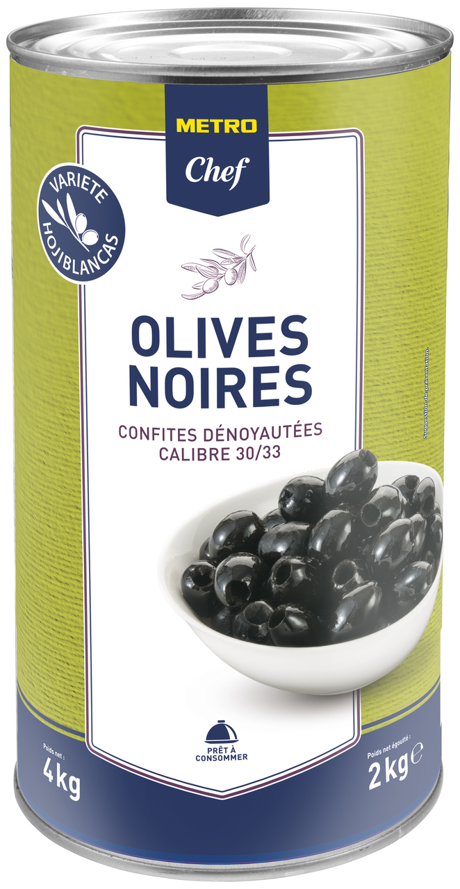METRO Chef Olives noires dénoyautées calibre 30/33 boîte 5/1 - 4 kg