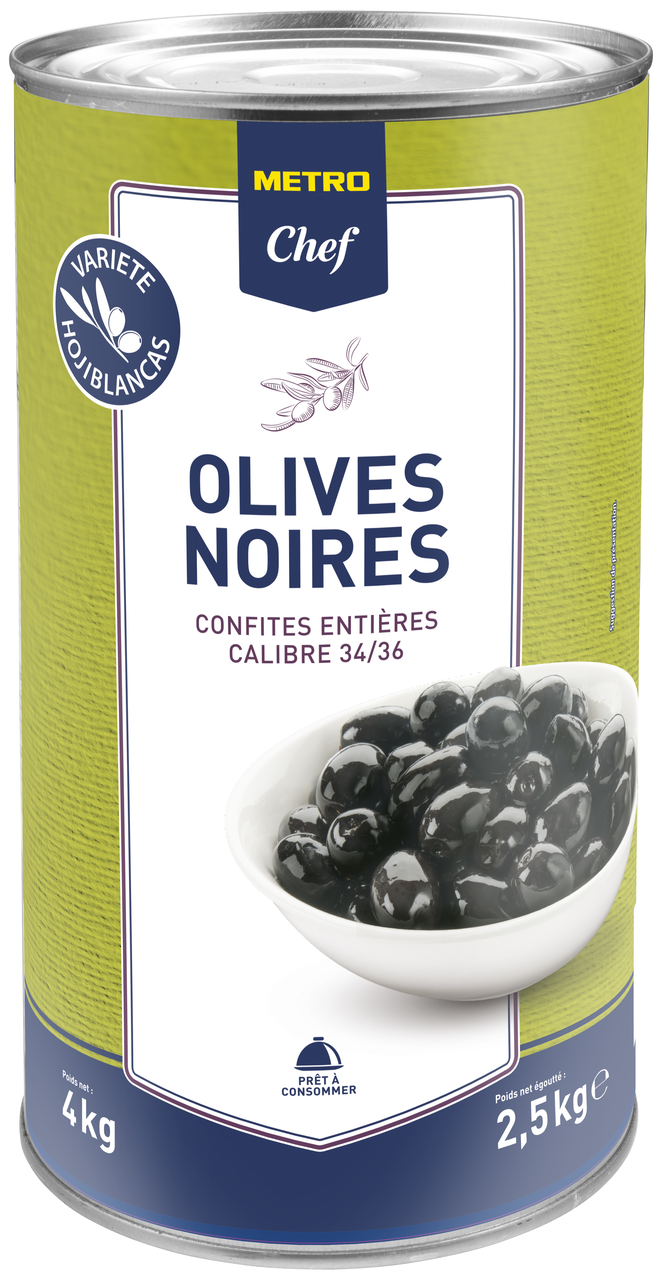 METRO Chef Olives noires entières calibre 34/36 boîte 5/1 soit 4 kg