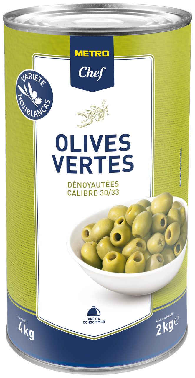 METRO Chef Olives vertes dénoyautées calibre 30/33 boîte 5/1 - 4 kg