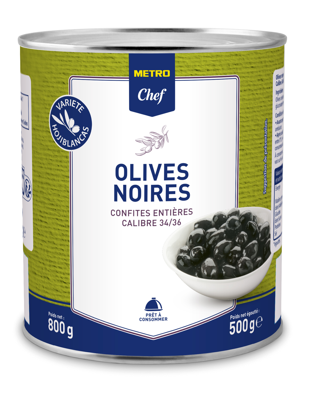 METRO Chef Olives noires entières confites calibre 34-36 boîte 4/4 soit 800 g