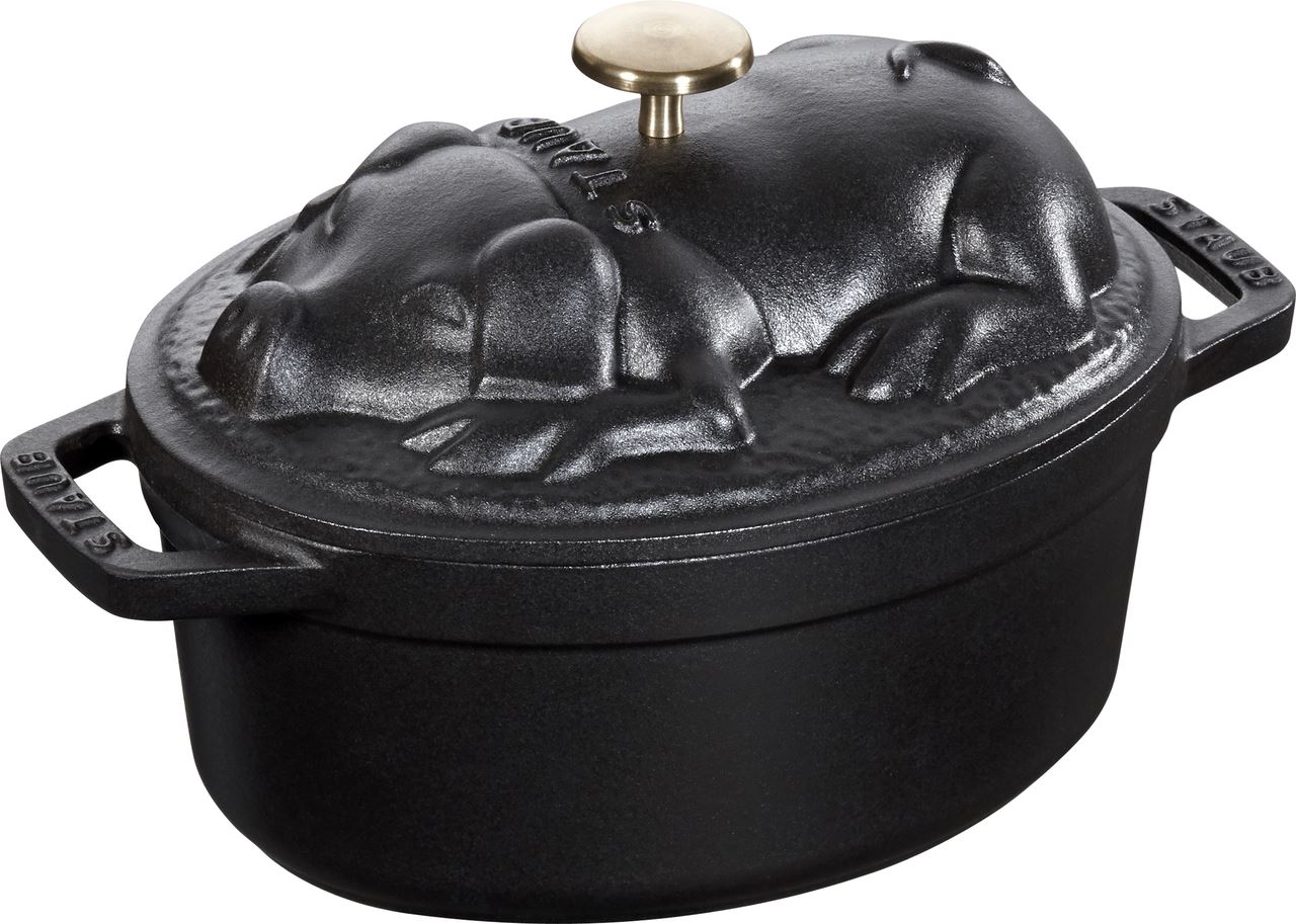 Cocotte en fonte ovale cochonne noir mat 17 cm Staub - 40500-171-0