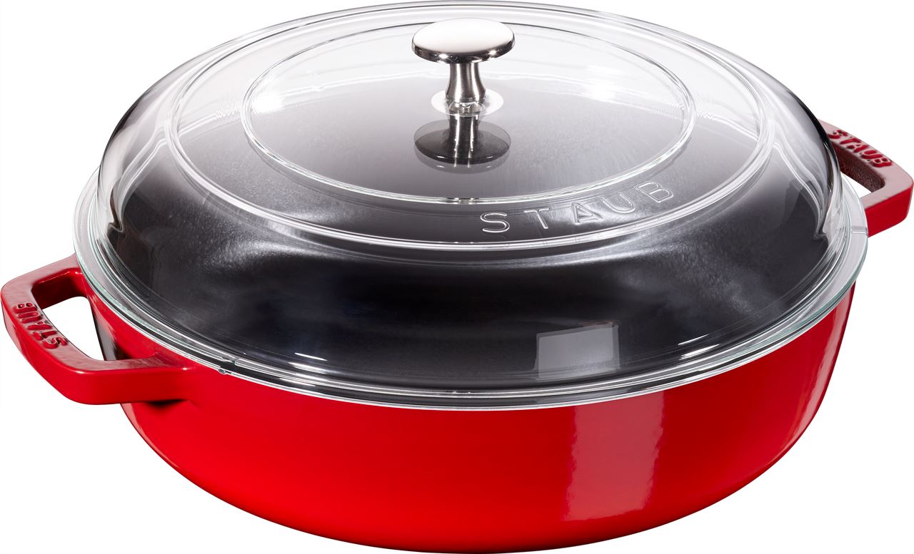 Sauteuse en fonte cerise + couvercle verre 26 cm Staub - 40501-063-0