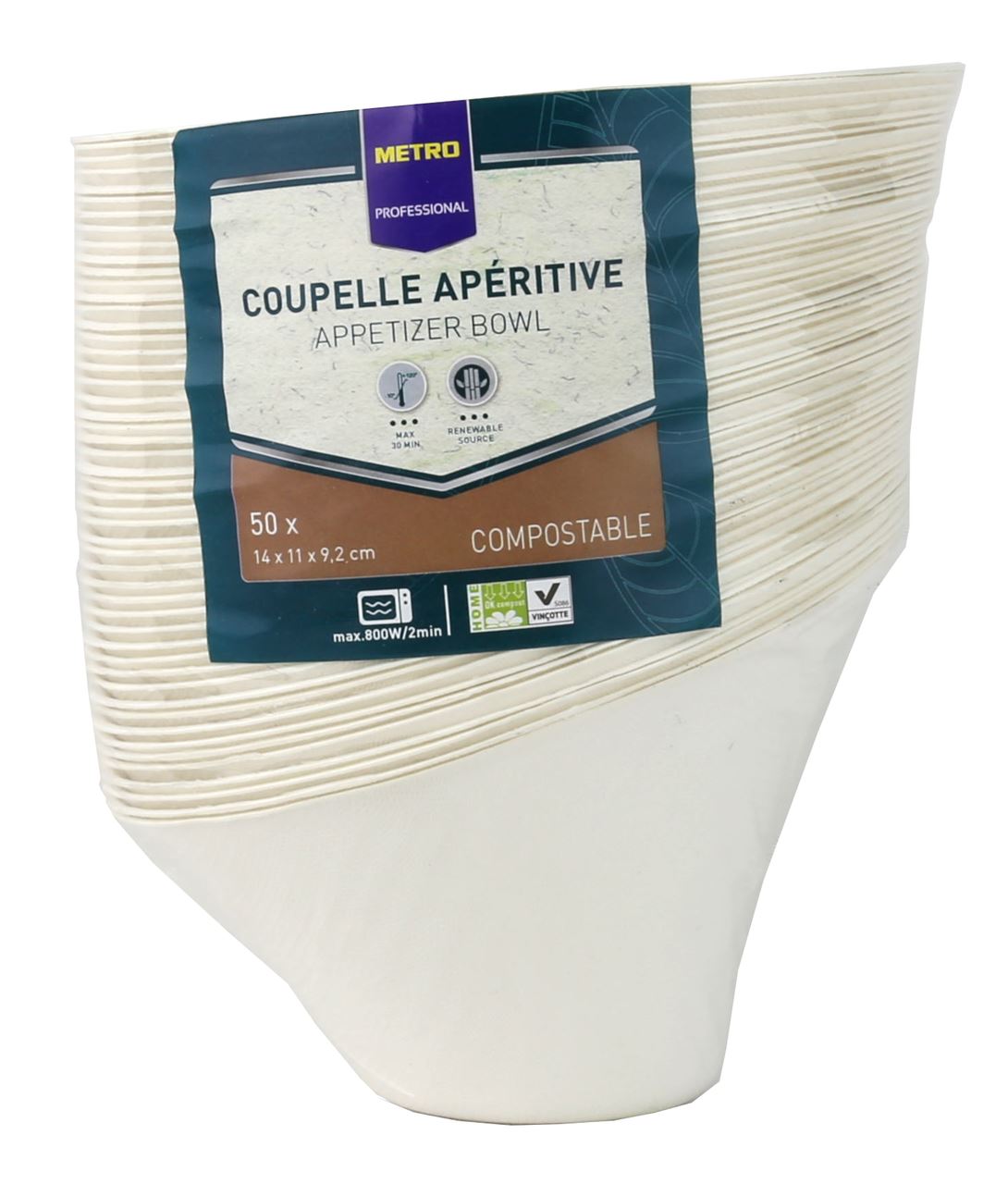 Mise en bouche ovale biodégradable blanc 14 x 11 x 9.2 cm x 50