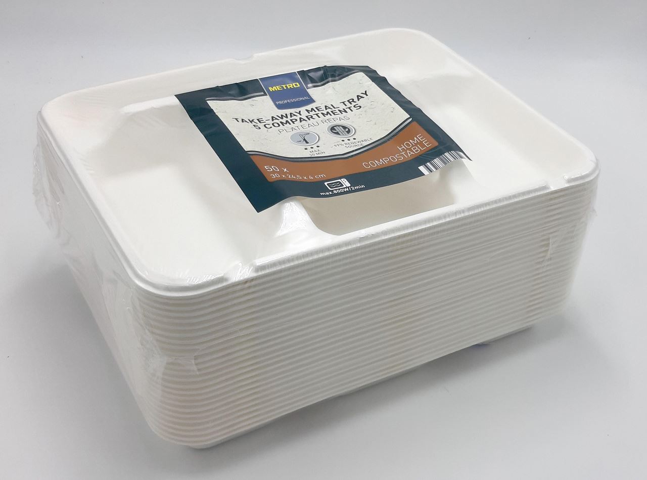 Plateau repas jetable biodégradable blanc 30 x 24.5 x 4 cm x 50