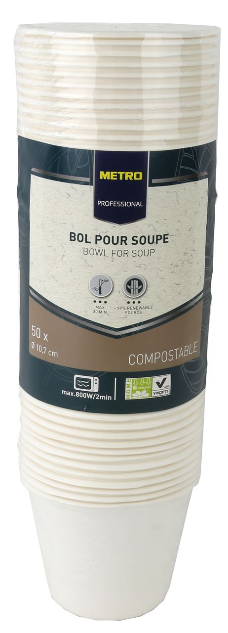 Bol à soupe jetable rond biodégradable blanc 450 ml x 50