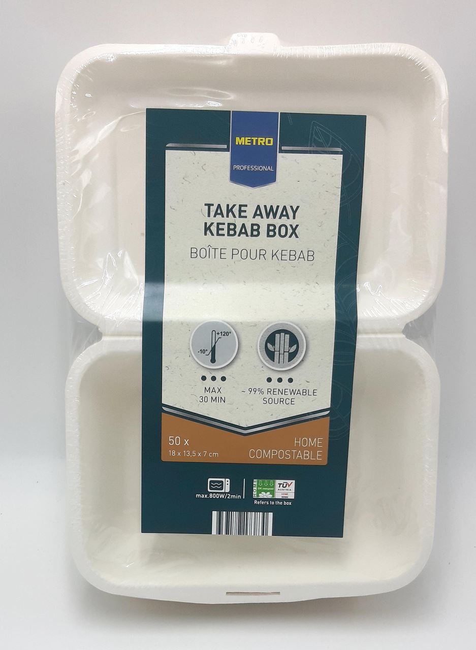 Boîte à kebab biodégradable blanc 7 x 18 x 13.5 cm x 50