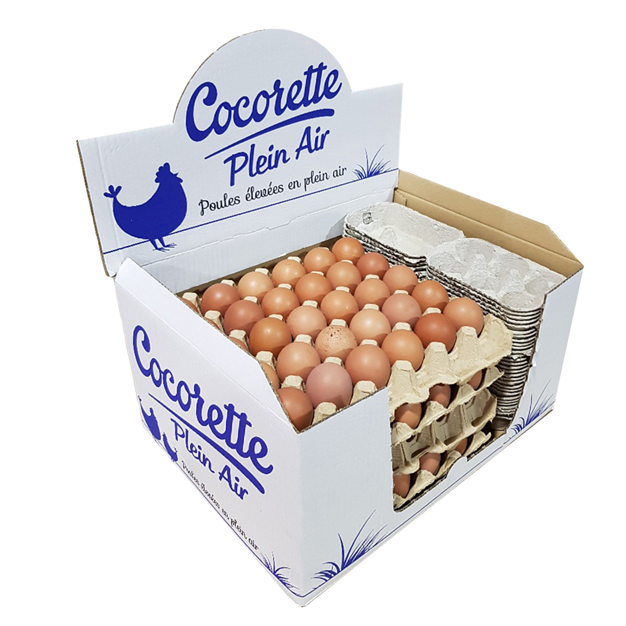 Cocorette 120 Oeufs calibre gros vrac plein air avec boîte vide