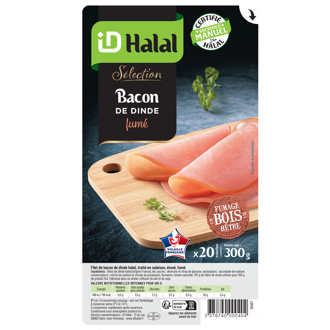 ID halal Bacon de dinde tranché halal 20 tranches 300 g