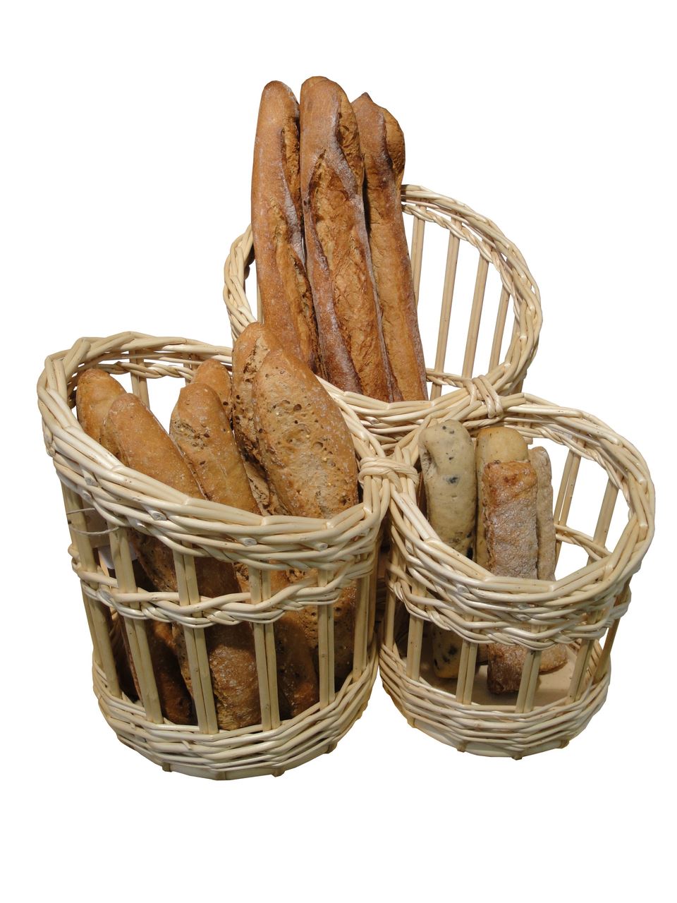 Présentoir tryptique osier 3 corbeilles 21/23/26 cm Vannerie de Villaines - 816 00