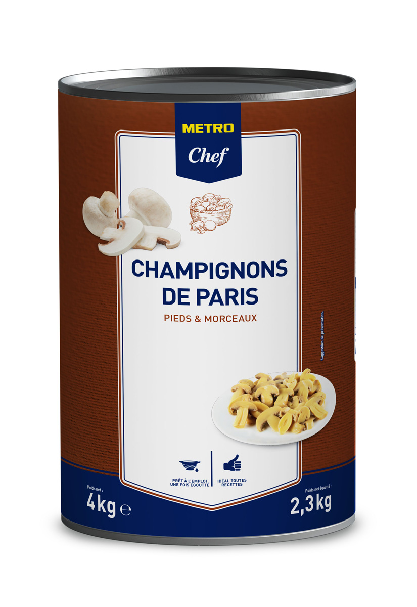 METRO Chef Champignons de Paris pieds et morceaux boîte 5/1 soit 4 kg