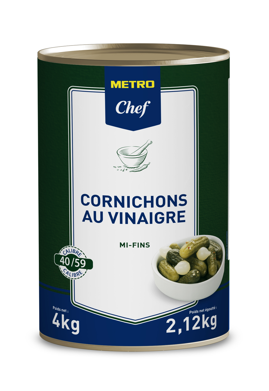 METRO Chef Cornichons mi-fins calibre 40/59 en boîte 5/1 4 kg