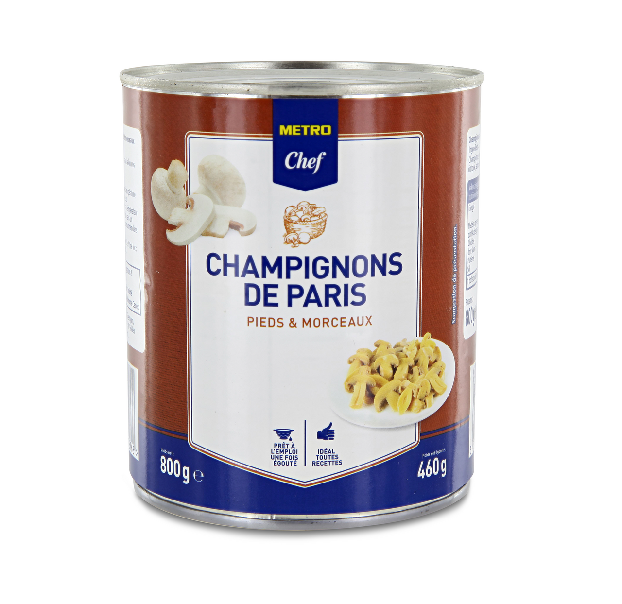 METRO Chef Champignon de Paris pieds et morceaux boîte 4/4 800 g