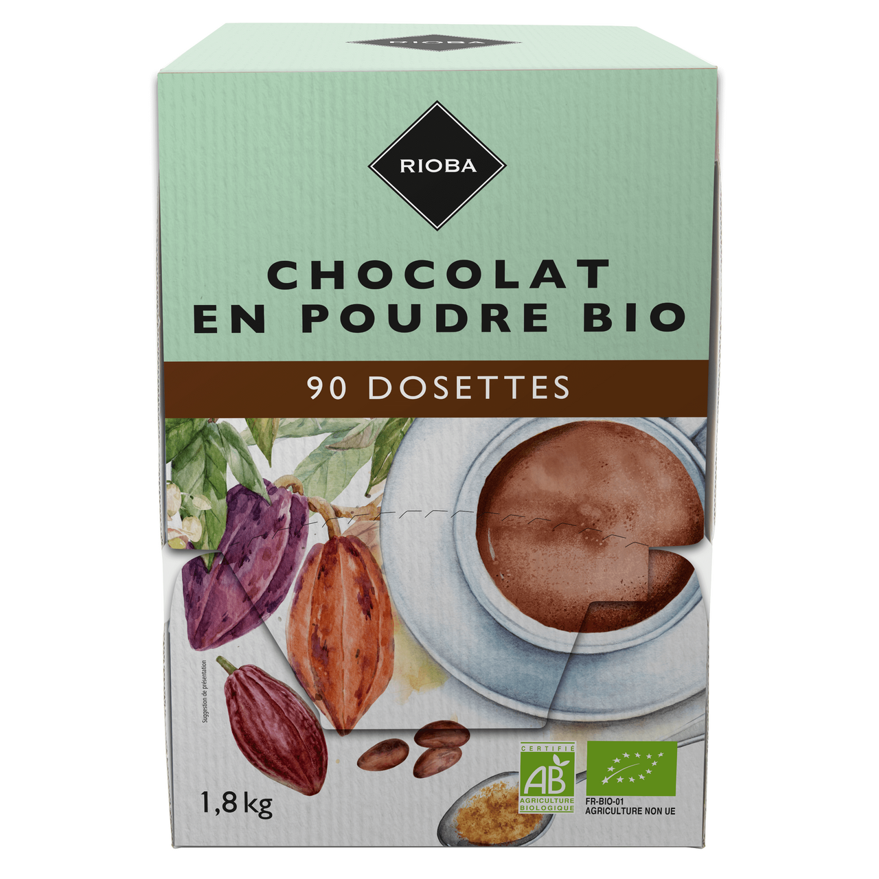RIOBA Chocolat en poudre BIO en dosettes 90 x 20 g