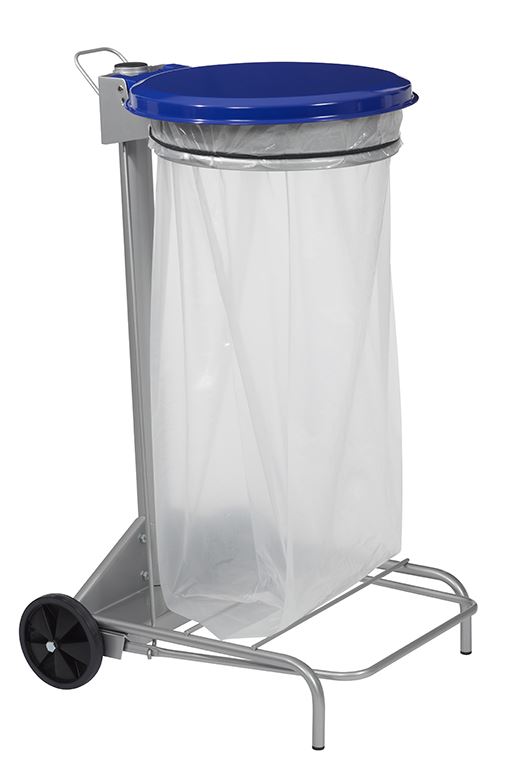 Support sac mobile à pédale acier gris métal et bleu outremer 110 L Rossignol - 57331