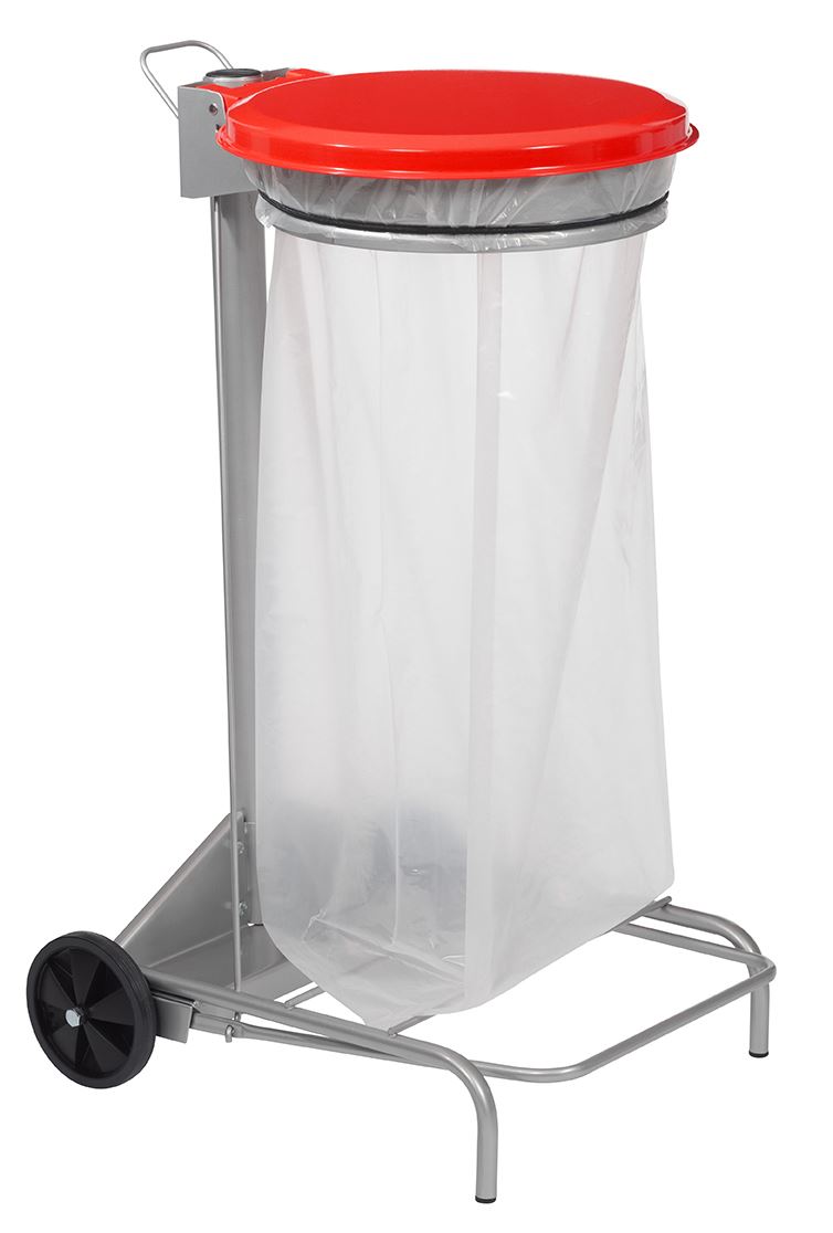 Support sac mobile à pédale acier gris métal et rouge signalisation 110 L Rossignol - 57335