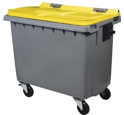Conteneur 4 roues Korok polyéthylène gris et jaune 660 L Rossignol - 56641