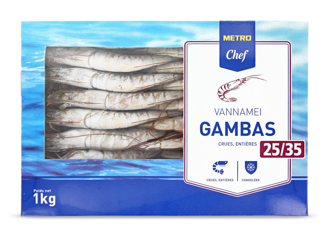METRO Chef Gambas Vannamei crevettes entières crues boîte 1 kg