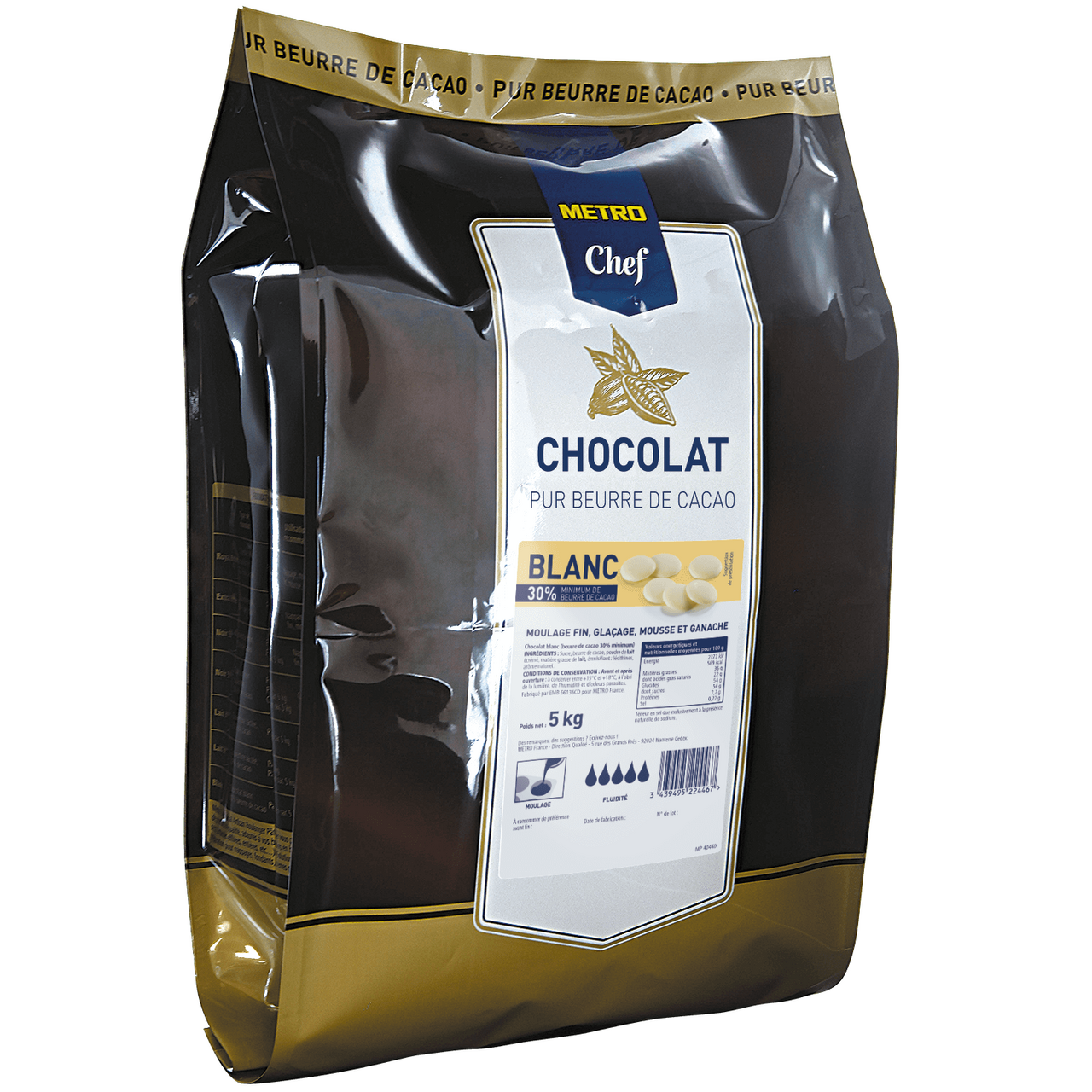 METRO Chef Chocolat blanc 30% cacao en palets sachet 5 kg