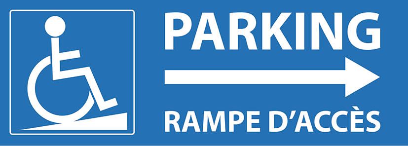Pancarte adhésive Parking rampe d'accès PMR droite plastique blanc 21.7 x 7.5 cm Bequet