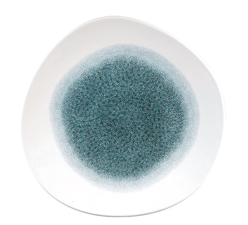 Assiette plate ronde Raku porcelaine topaze et blanc 26.4 cm In Situ - 058321