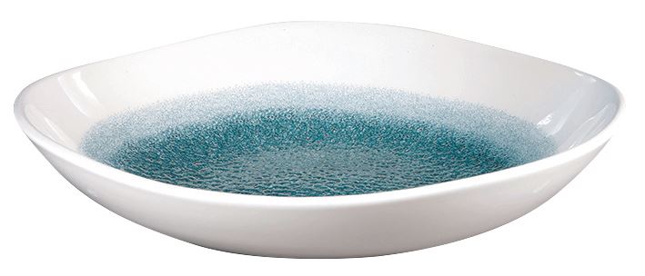 Assiette creuse rond Raku porcelaine topaze et blanc 25.3 cm In Situ - 058331