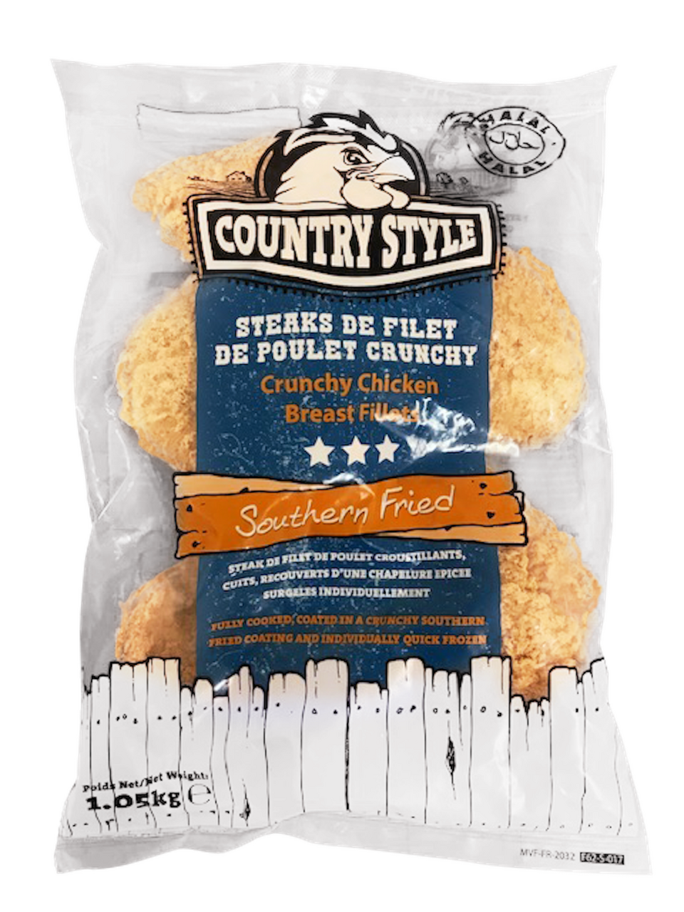 Country Style Filet de poulet crunchy épicé Halal sachet 1.05 kg