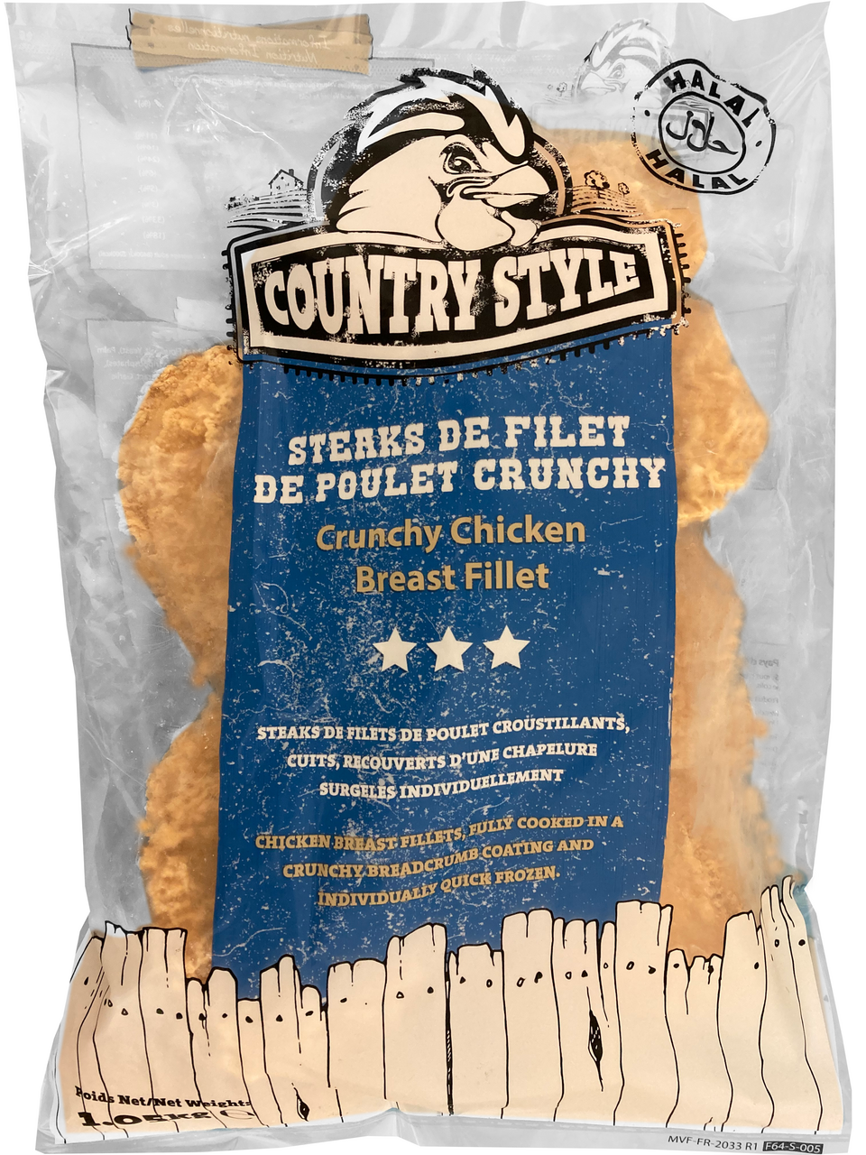 Country Style Steaks de filet de poulet crunchy Halal sachet 1.05 kg