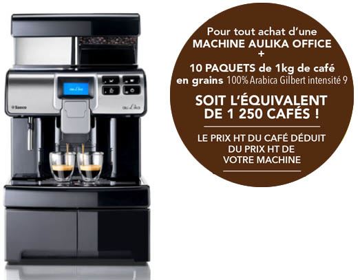 Machine à expresso Aulika Office noir Saeco + 10 x 1 kg café grain 100% Arabica intensité 9 Gilbert