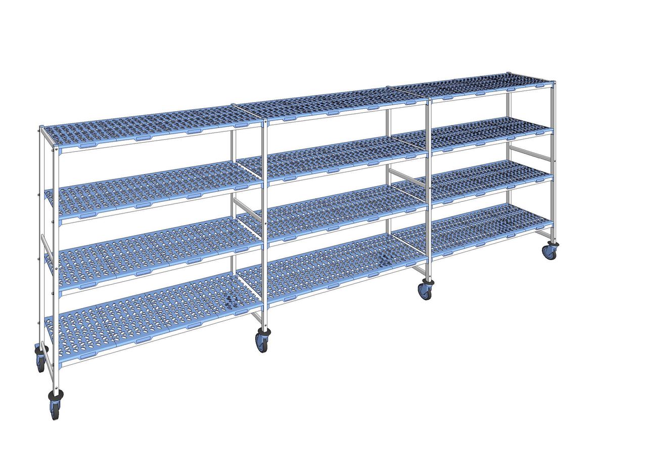 Rayonnage à clayettes mobile 4 niveaux aluminium 175 x 487.8 x 50 cm Tournus - PLE4878R