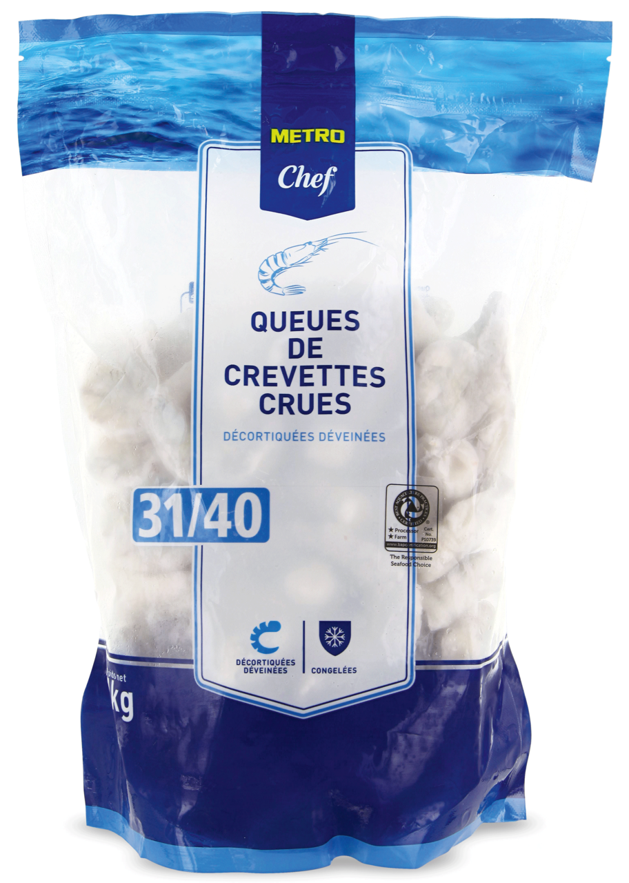 METRO Chef Queues de crevettes crues décortiquées et déveinées sachet 1 kg