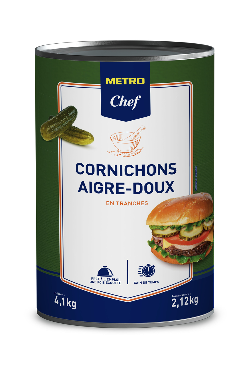 METRO Chef Cornichons rondelles aigre doux boîte 5/1 soit 4.1 kg